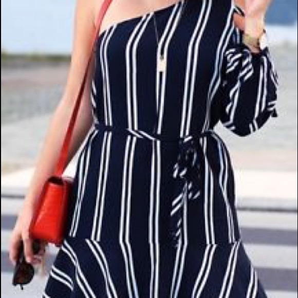 one shoulder striped dress